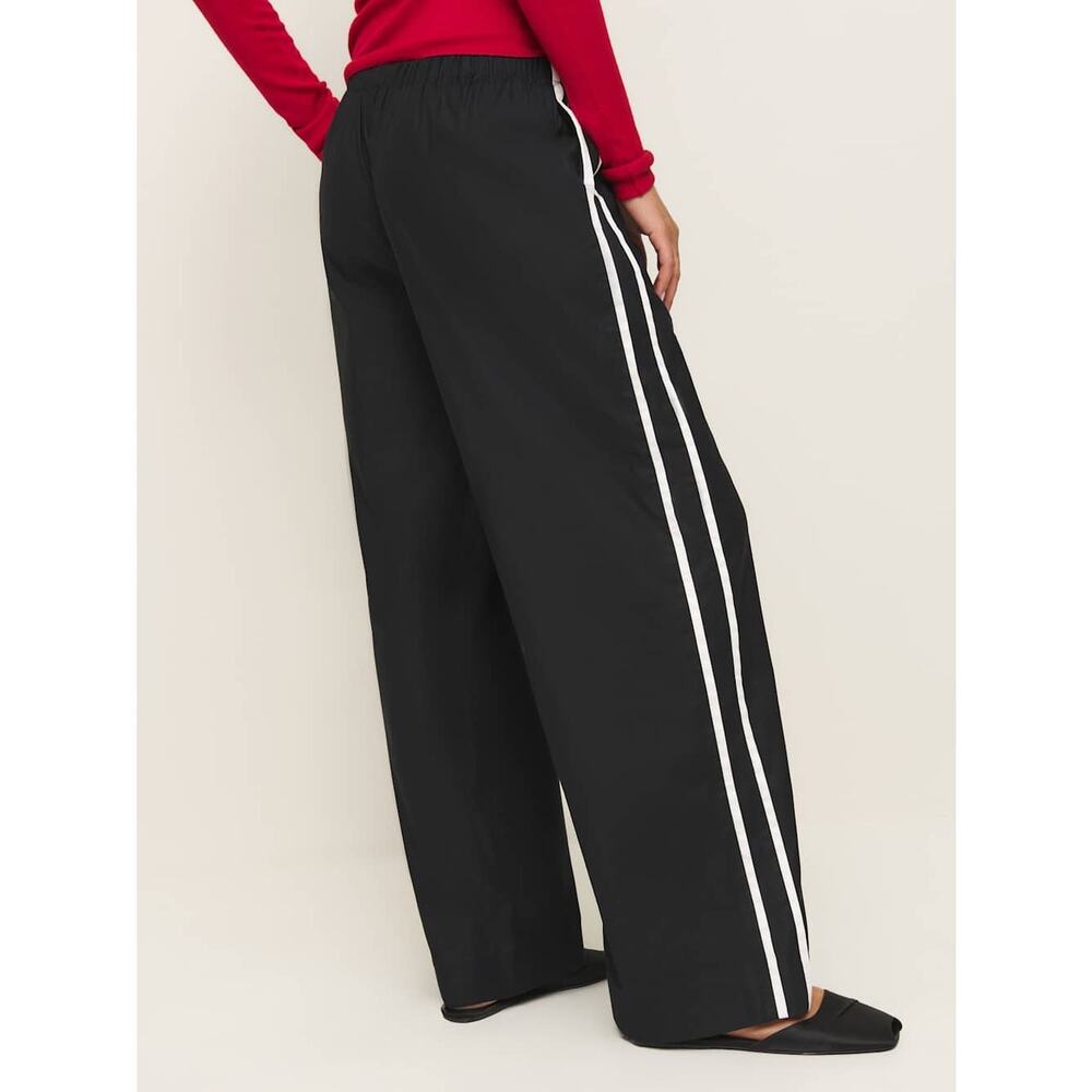 Reformation Julien Poplin Organic Wide Leg Track Pant Black White Stripe Small - Picture 3 of 11
